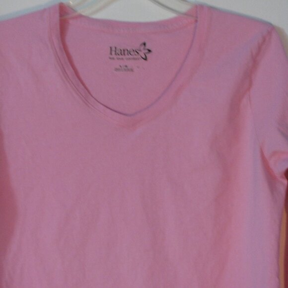 * 2/$10 Hanes Blouse T Tee Large EUC Pink Long Sleeves Stretch Tshirt - Picture 2 of 3